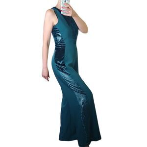 Adelyn Rae green wide leg jumpsuit velvet side stripes sleeveless size Small